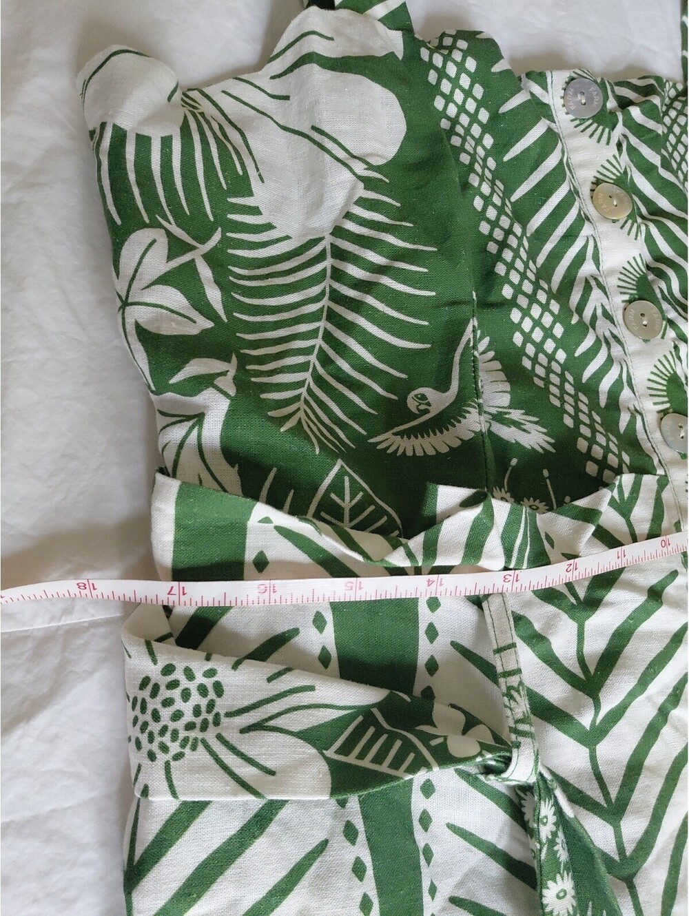 Farm Rio Macaw Elegance Women's XL Off-White Green Belted Romper Likenew #729 - Picture 10 of 12